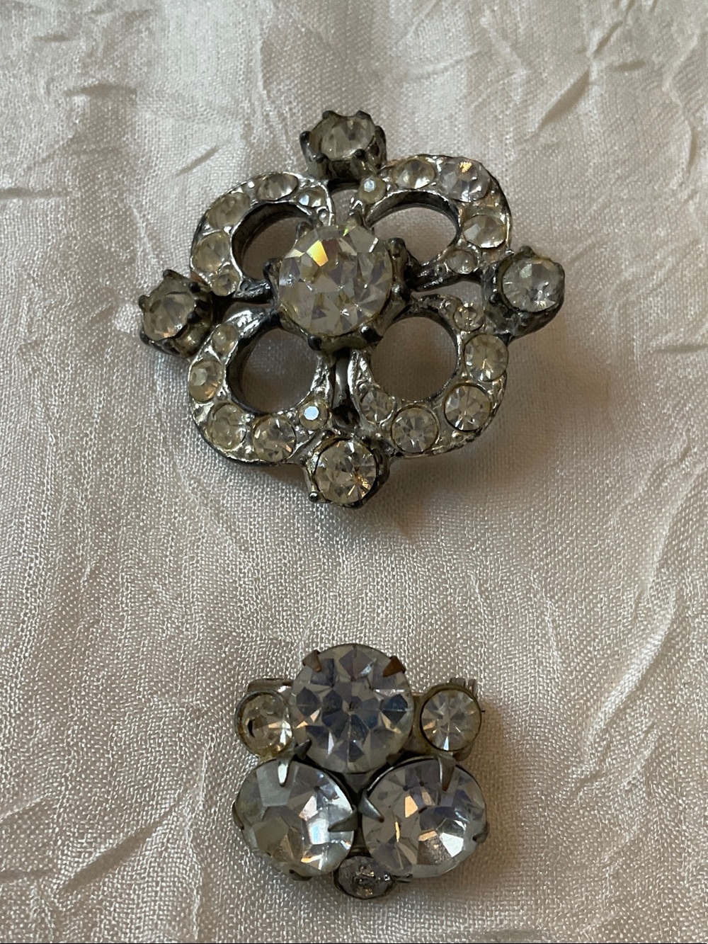 Vintage Silver Tone Clear Crystal Floral Brooches, Classic Sparkle